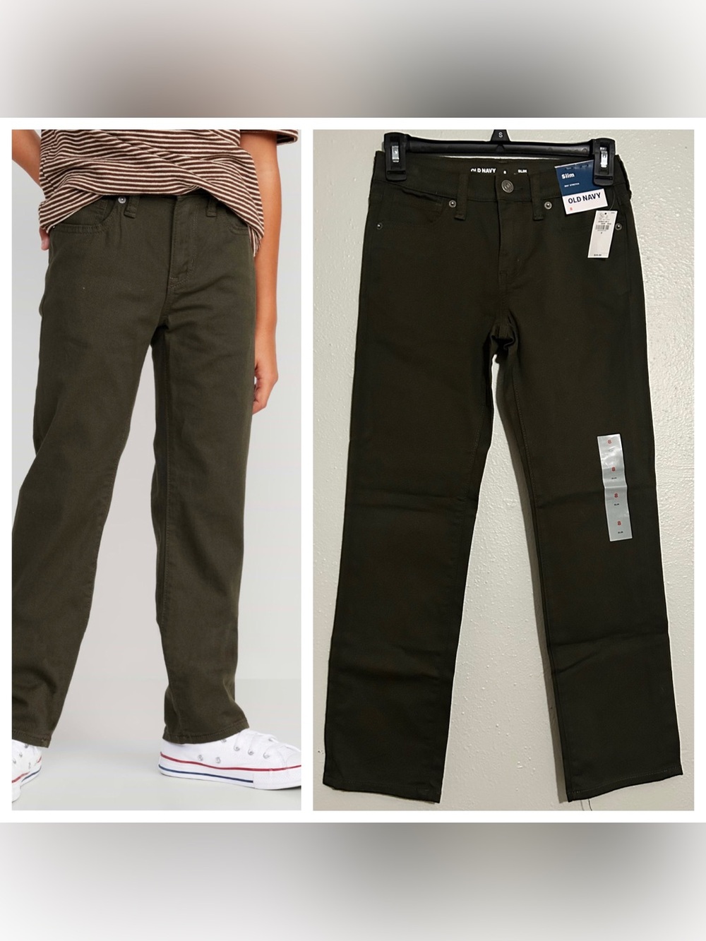 Old Navy Boys Slim 360 Stretch Built-In Tough Jeans Pants Green Size 8 NWT NEW
